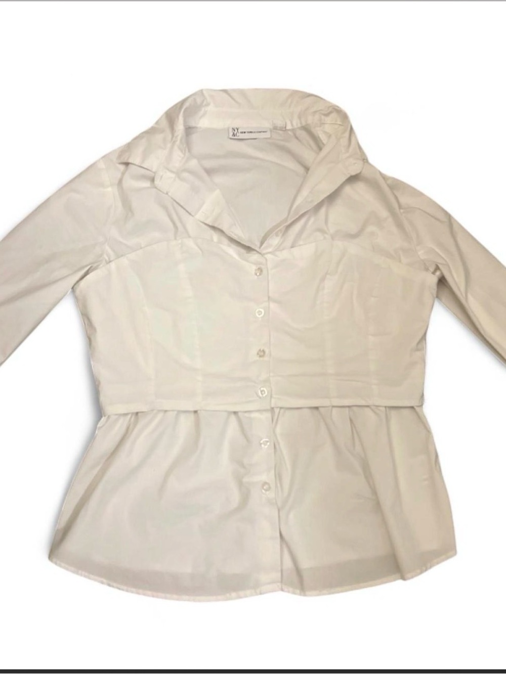 New York & Company Workwear White Button-Front Corset Style Peplum Blouse Sz L - Picture 1 of 8